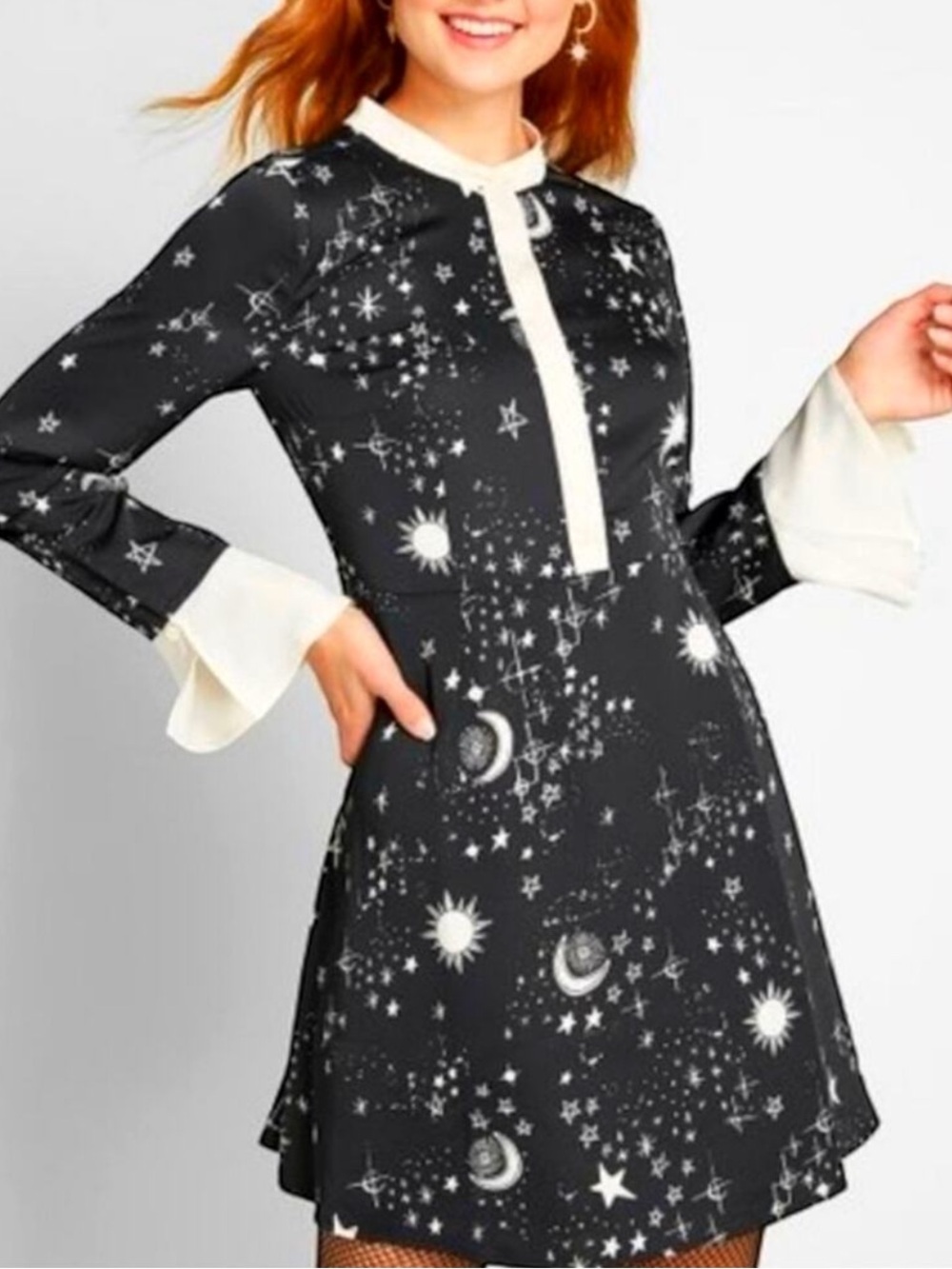 ModCloth Dress XS Fall Long Sleeve Retro Mini 2 Celestial Romance Whimsigoth